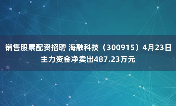 销售股票配资招聘 海融科技（300915）4月23日主力资金净卖出487.23万元