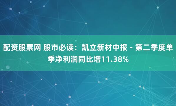 配资股票网 股市必读：凯立新材中报 - 第二季度单季净利润同比增11.38%